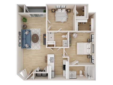 Floor plan for 2 beds, 2 baths, 879 sqft